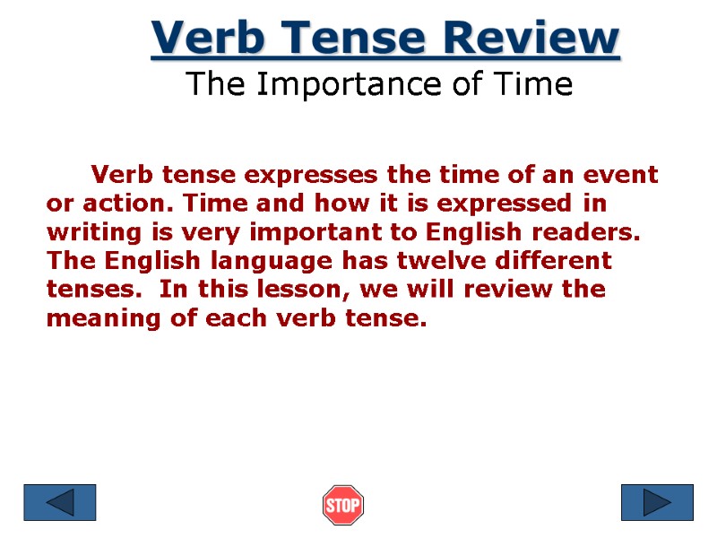 Verb Tense Review The Importance of Time      Verb tense